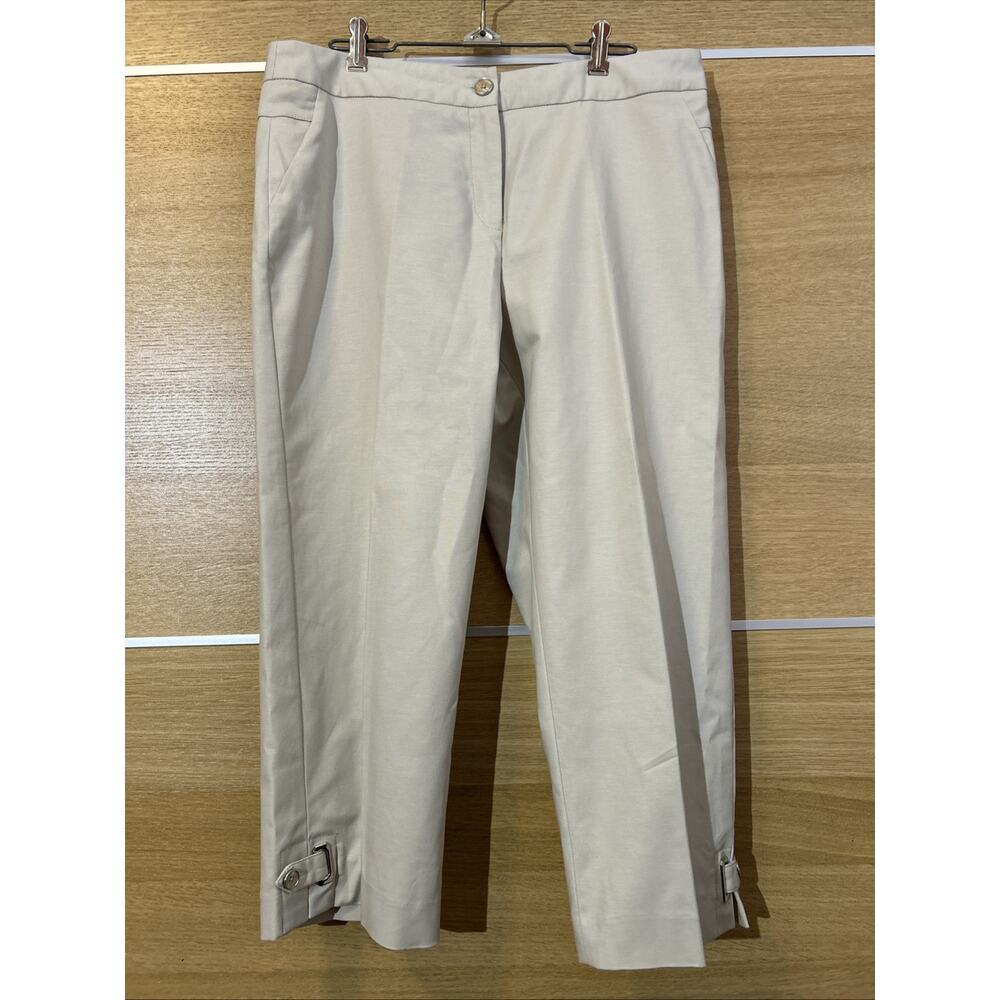 Rafaella Capri Pants Cream - Women's Sz 12 - Cotton Blend - Button Tab at Ankle